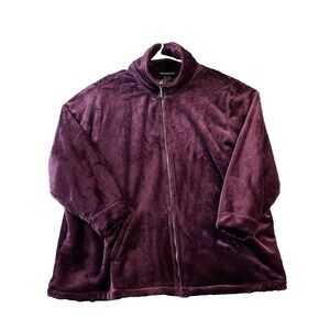 Catherines Womens 2XWP Velour Jacket Maroon Full Zip Front Lightweight Pockets